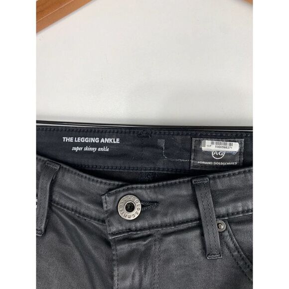 AG Adriano Goldschmied Size 27R Black Faux Leather The Legging Ankle Pants Lace - Picture 2 of 5